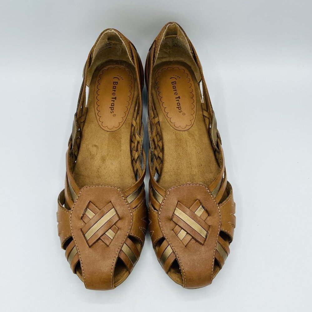 Baretraps Sandal Womens Size 9 M Brown Leather Flats Shoes Slip On Strappy - Picture 5 of 11